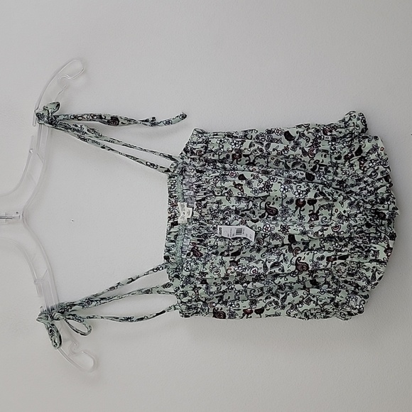 NWT Sky & Sparrow Sage Green Floral & Paisley Spaghetti Tie Straps Tube Top M - Picture 1 of 9